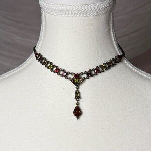 Vintage Y2K Beaded Choker Necklace with Teardrop Pendant – Fairycore Necklace